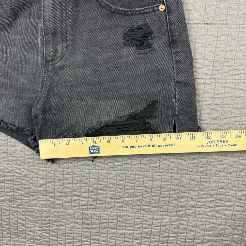 High Rise Denim Jean Shorts Jorts Women 7 Black Distressed 3" Inseam Y2K Style - Picture 8 of 10